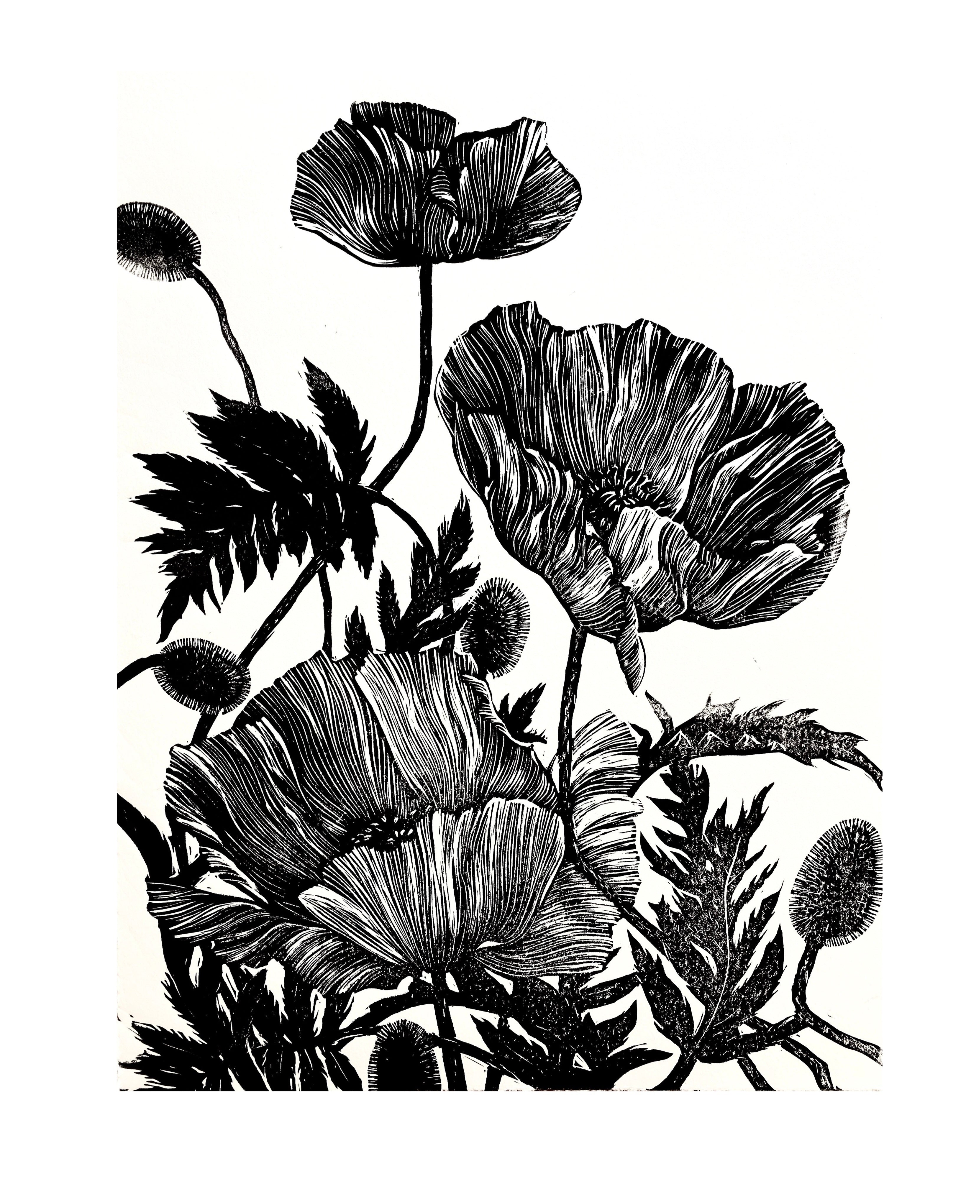 Poppy block print 11"x14"