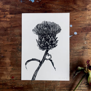 blooming artichoke block print 5"x7"