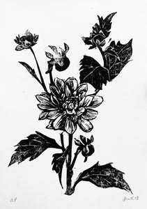 Dahlia block print 5"x7"