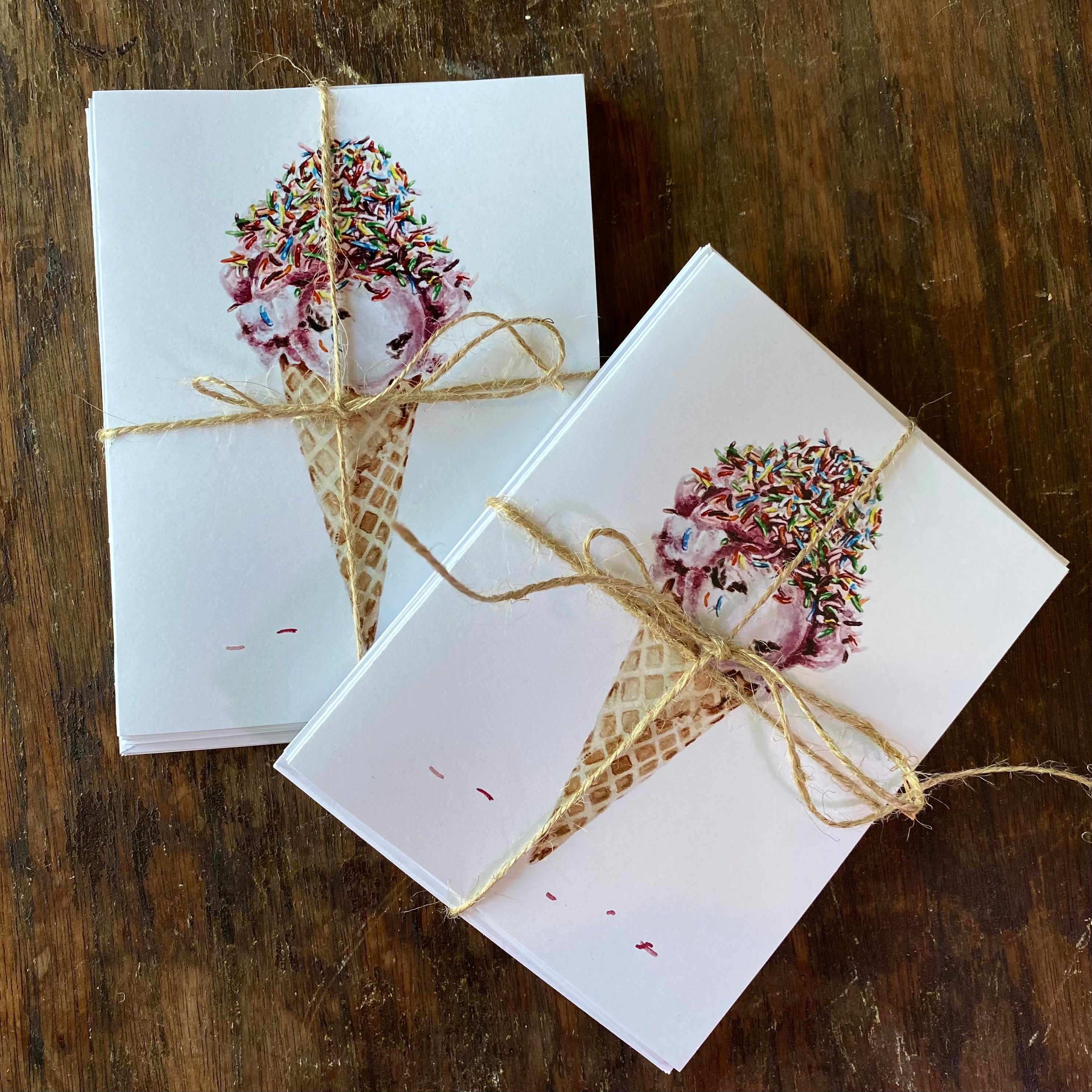 Ice cream cone note cards - Set of 5 Prints